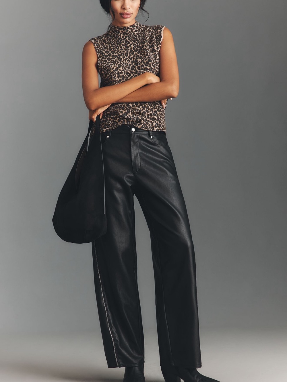 By Anthropologie Baggy Leather Zippy Pants